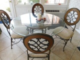 Wrought Iron Framed Patio Table w/Glass Top & 4 Chairs