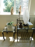 2 Glass Top Tables, Shell Lamp, Thermometer, Boy & Girl