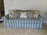 Blue Plaid Sofa w/Throw Pillows