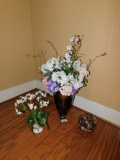 2 Flower Vases w/Flower and Jar of Potpourri