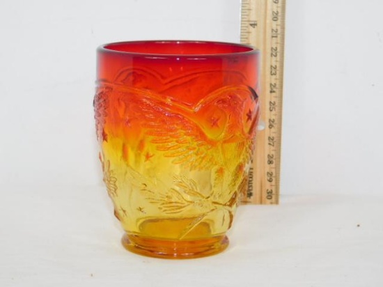Amberina Glass Cup with Eagle Embellished
