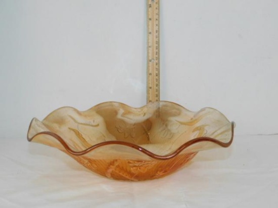 Iris and Herringbone Carnival Glass Bowl