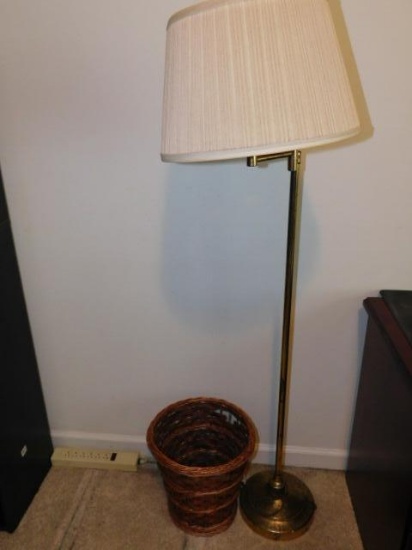 Floor Lamp and Wicker Waste Basket