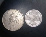 World Coins 50 Pfenning 1919, 10 Pence 1968
