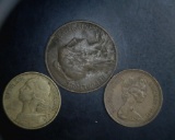 World Coins 5 Francs 1912, 10 Franc 1963, Pence 1971