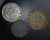 World Coins Half Penny 1945, 5 Ptas 1957, 10 Pfenning 1941