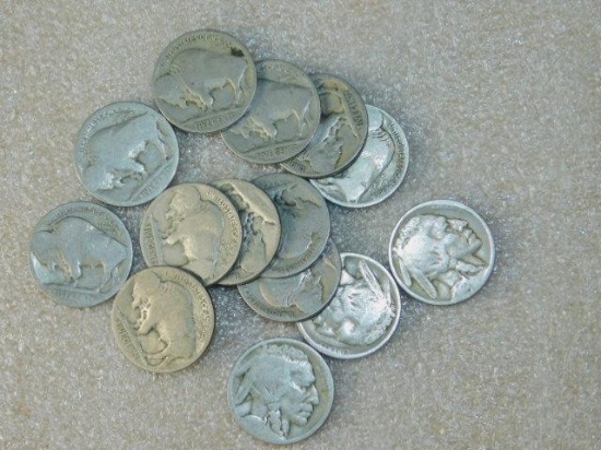 Buffalo Nickels Approx 14 With Worn Dates