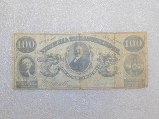 Richmond Virginia $100 Bill Oct. 15th 1862