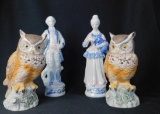 Two Owl Figurines And Two China Figurines