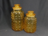Two Amber Glass Jars