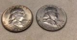 Two Silver Franklin Half Dollars