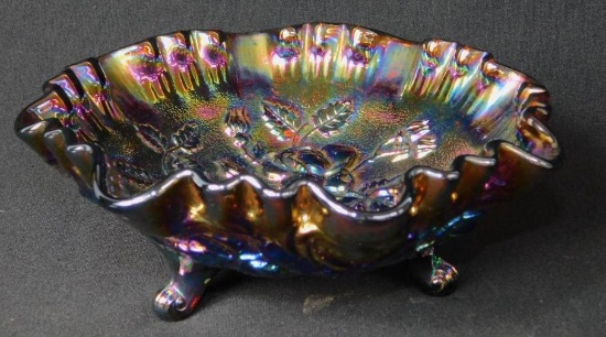 Carnival Glass, '' Open Rose'' Ruffled Footed Bowl