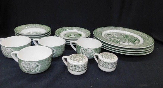 Mixed Lot Of Green And White Style Dishes