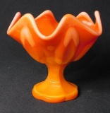 L.E.Smith Orange Ombre Glass Pedestal Bowl, Ruffled
