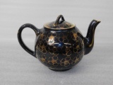 Tea Pot, Hall (Black With Gold Flowers)