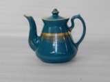 Tea Pot, Mid Century Ceramic Hall (Green With Gold Accent)