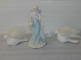 Girl Figurine With Two Plastic Doves