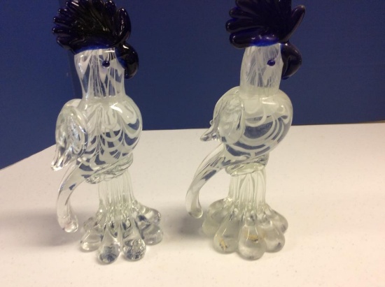 PAIR GLASS COCKATOOS