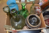 BOX WITH GLASSWARE, BOTTLES