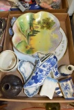 BOX WITH BLUE & WHITE CERAMICS