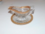 GLASS GRAVY BOAT AND PLATE