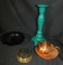 BOX LOT CANDLE HOLDER, PLATE, COASTER, AND COPPER POTPOURRI BOWL WITH LID