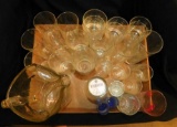 BOX LOT OF GLASSES AND ONE PITCHER