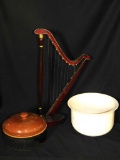 PFALTZGRAFF SMALL BOWL, DECORATIVE HARP, AND POTTERY BOWL