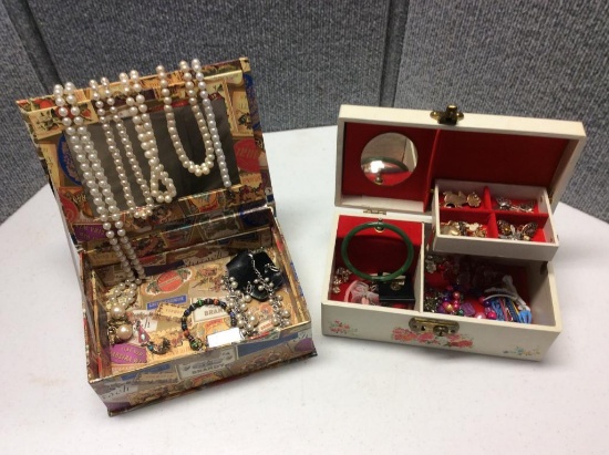 2 PC JEWELRY BOXES WITH CONTENTS