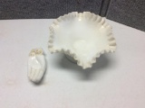 MILK GLASS BOWL + HAND DISH