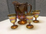 CARNIVAL PITCHER AND 3 GLASSES