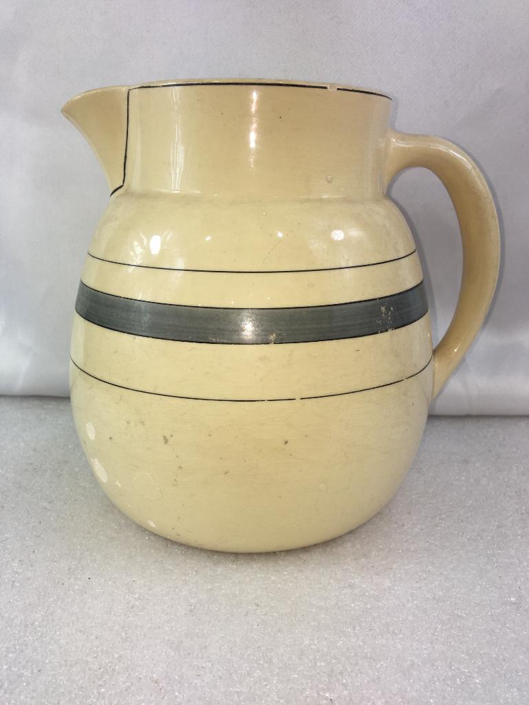 Primitive Roseville Ceramic Crock Blue Stripe - Collectible