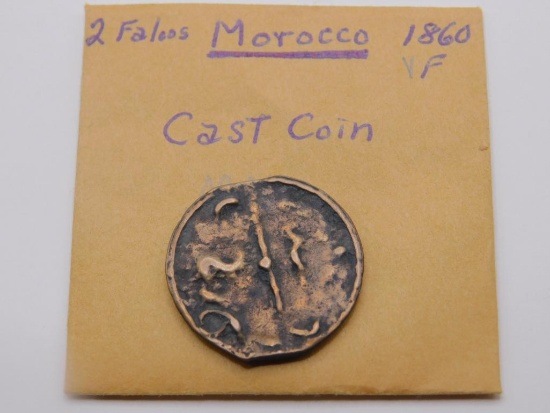 MOROCCO 2 FALOOS COIN, CAST 1860