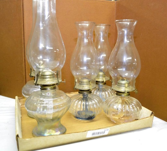 LOT OF 5 GLASS OIL LAMPS