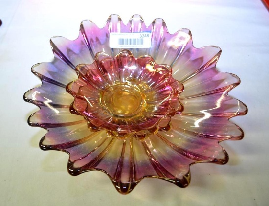 VINTAGE IRIDESCENT FLASHED GLASS SERVING SET