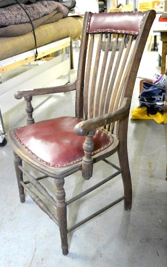 VINTAGE LEATHER? AND WOOD CHAIR