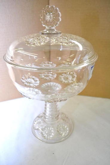 RIVERSIDE GLASS DOUBLE DAISY FOOTED COMPOTE W/ LID