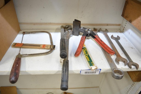 SHELF LOT OF TOOLS