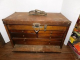 WOODEN TOOL BOX WITH CONTENTS