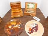 TWO MUSIC BOXES, TWO NORMAN ROCKWELL PLATES