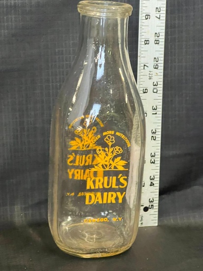 MILK BOTTLE DAIRY, KRUL'S DAIRY, 1 QT, OSWEGO, NY