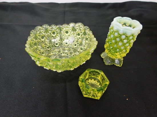 LOT OF THREE URANIUM GLASS PIECES