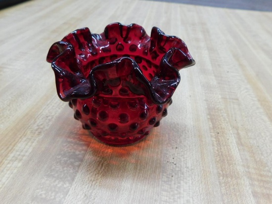 FENTON RUBY HOBNAIL VASE