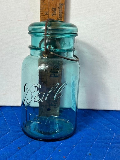 JAR, BALL 1 DEAL, QT., PAT'D JULY 14, 1908, GREEN, GLASS TOP