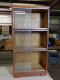 WOOD AND GLASS DISPLAY CASE WITH TWO SHELVES