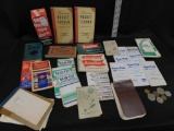 BOX LOT OF LEDGERS AND POCKET NOTE PADS. MISC. COINS