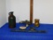 NASA COLUMBIA METAL ROCKET CIGARETTE LIGHTER, COMPASS, BRASS PIGGY BANK, WHITE HOUSE VINEGAR JUG,