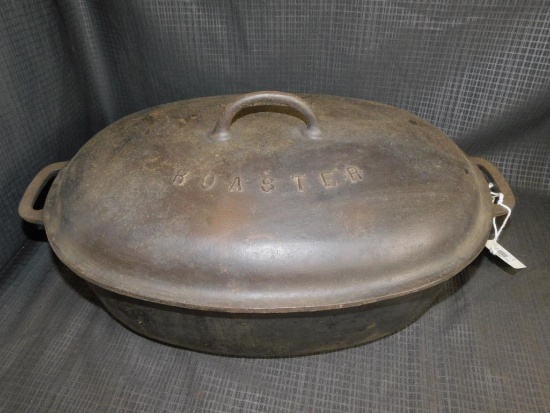 GRISWOLD CAST IRON OVAL ROASTER NO. 7, #647, CAST IRON LID NO. 7, #648