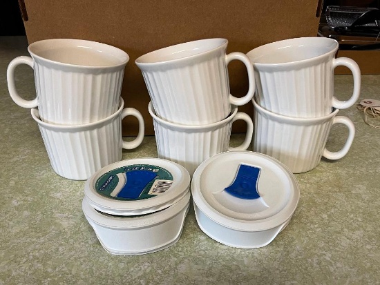 CORNINGWARE STONEWARE POP-IN MUGS, 6 MUGS W/LIDS, WORLD KITCHEN, INC.