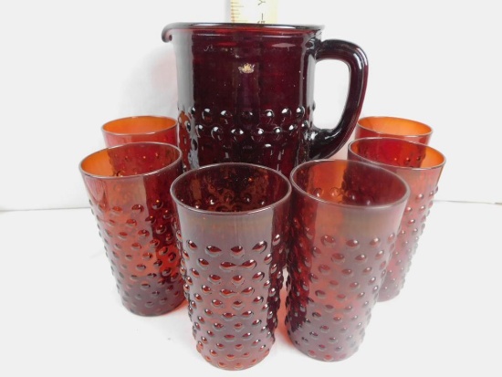 RUBY PITCHER AND GLASSES